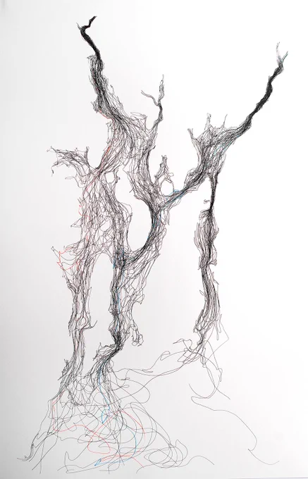 Rosa's 2020 Vis-a-Thon project, "Drifter Paths," a stylized representation of how water currents travel through Narragansett Bay. 