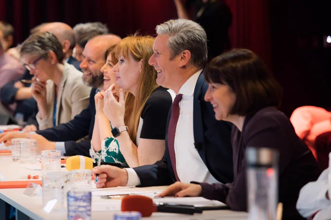 Keir Starmer and the Shadow Cabinet at a table at Google UK HQ