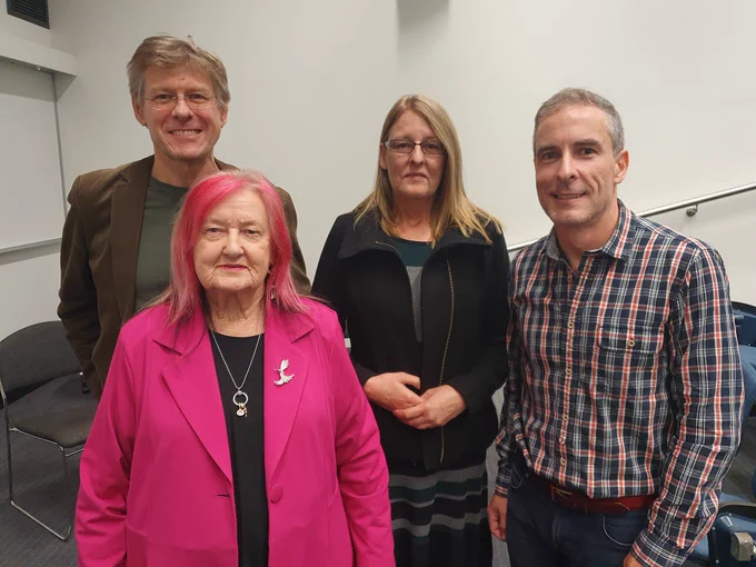 A photo of the speakers