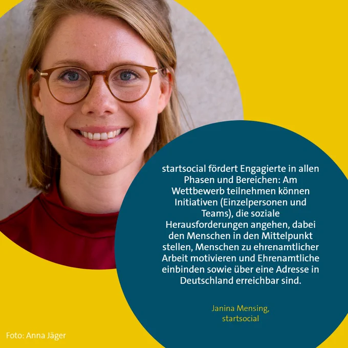 Ein Zitat von Janina Mensing aus dem startsocial-Team, in dem es um den Ablauf des Wettbewerbs geht.