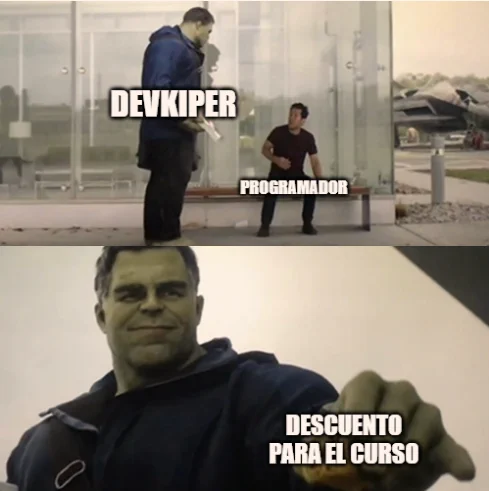 Meme de Hulk taco ofreciendo un descuento para el curso Android Avanzado de DevKiper