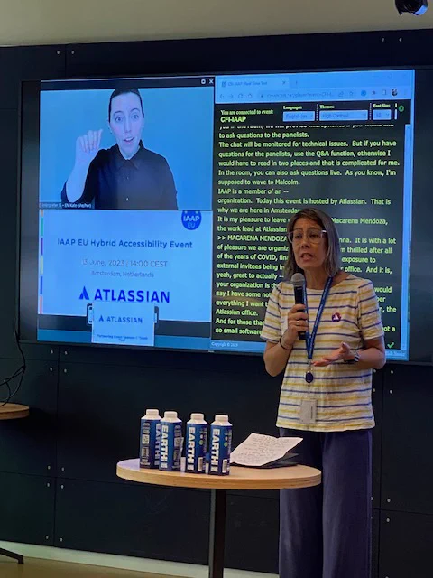Macarena Mendoza, Atlassian, wrapping up the first day of the IAAP EU accessibility event in Amsterdam. 