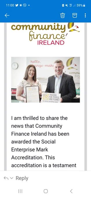 Congratulations to @ComFinanceIrl on being awarded the Social Enterprise Mark accreditation in partnership with @SE_Mark 
.
www.SEMarkireland.ie 
.
#SEMarkireland 
#socialenterprise 