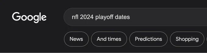 screenshot of a google search with the query "nfl 2024 playoff dates"