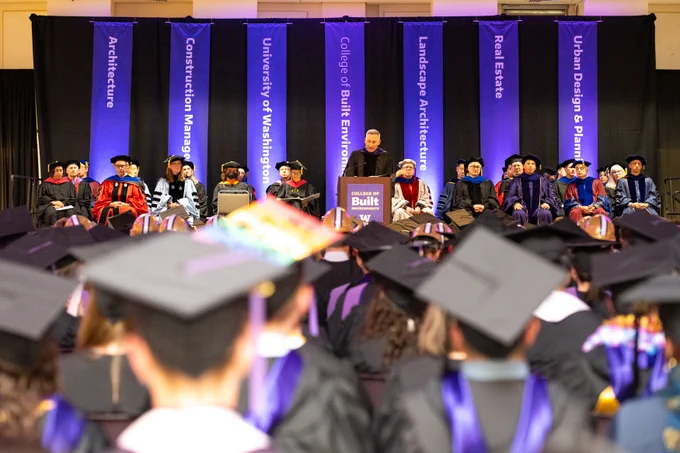 Executive Constantine gives the commencement address at the University of Washington College of Built Environments graduation celebration.