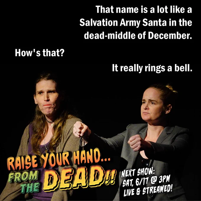 Palmer and Shaker driving together. "That name is a lot like a Salvation Army Santa in the dead-middle of December." "How's that?" "It really rings a bell."
