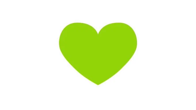 Green love heart on a white background.