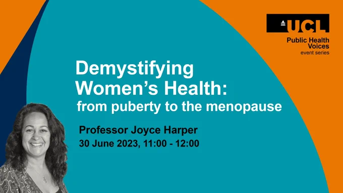 Event poster with a photo of Professor Joyce Harper.