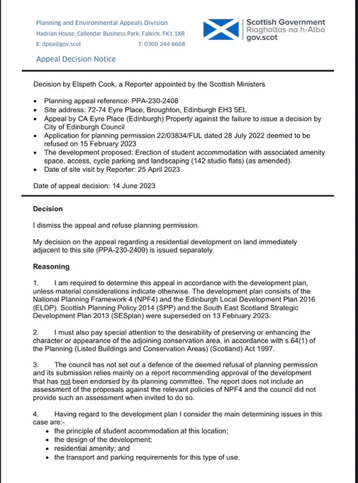 Decision Notice (Refusal) for Student Housing at 72 - 74 Eyre Place