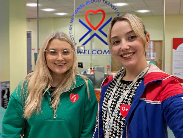 Caroline English and Lisa Walker at the blood donor centre in Glasgow
