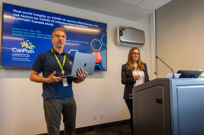 Dr. Philip Awadalla and Dr. Victoria Kirsh during the Q&A.