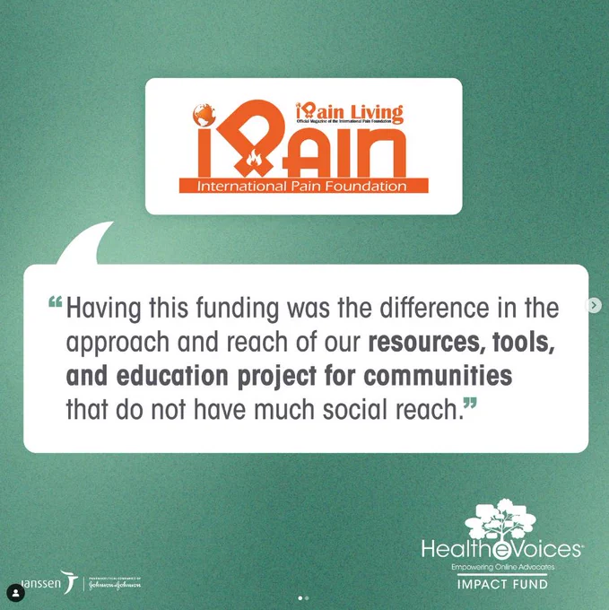 Healthevoices graphic about the impact fund and iPain.
