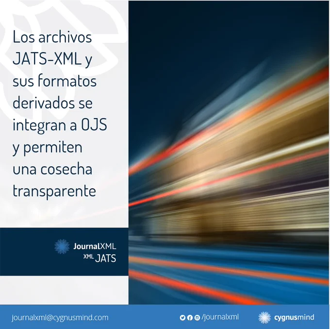 JATS XML ayuda a integrar toda la gestión editorial de tu revista en OJS y mejorar la cosecha.📲 https://cygnusmind.com/es/journalxml/ 
#journals #articulos #cientificos #HTML #editores #revistas #JATS #XML #Index