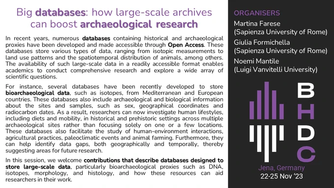 Image with abstract for the session "Big Databases: how large-scale archives can boost archaeological research" held in Jena (Germany) from the 22nd to the 25th of November 2024.