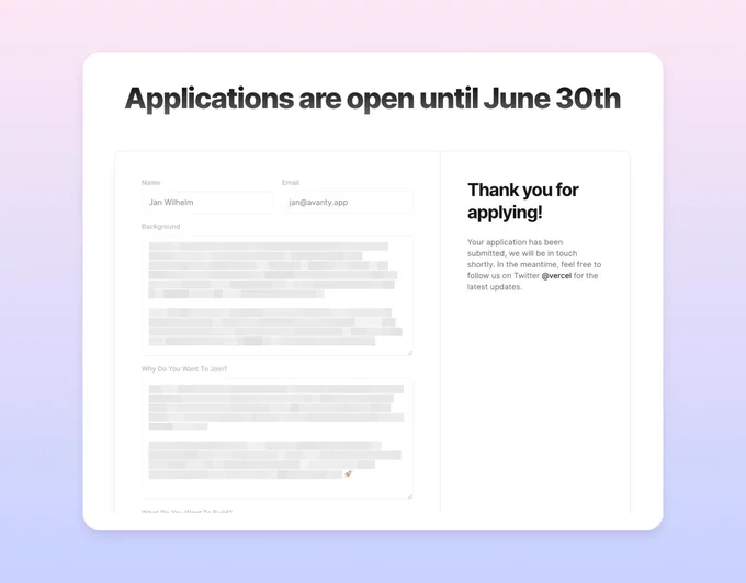 Screenshot of the confirmation screen of the AI accelerator application form.