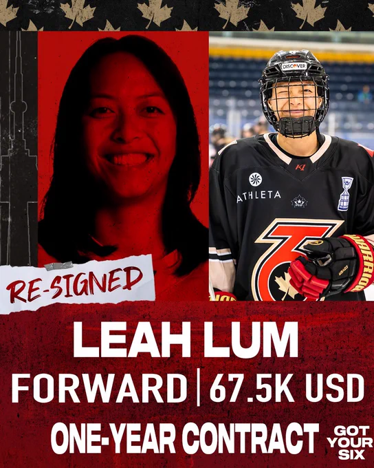 Toronto Six re-sign Leah Lum to a one year contract worth $67,500