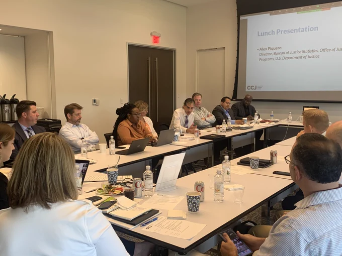 Crime Trends Working Group listening to a presentation 