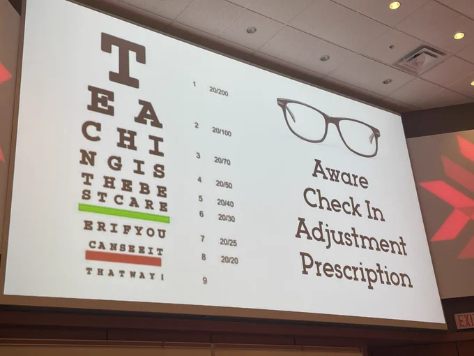 CEDP Phase 3 at Fanshawe. Slide in presentation reads: Aware, check in, adjustment, prescription.