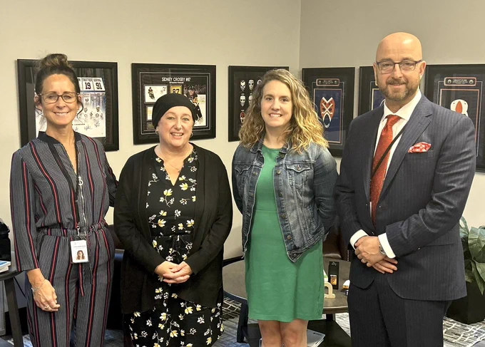 Group photo: Carey Smith- Dewey, Superintendent of Education, Anne Marie Barrett, Principal, Tracy Thomlinson, Principal, David DESantis, Director of Education.