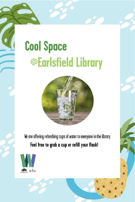 Wandsworth libraries are providing refreshing cool spaces for everyone! Stay out of the sun and relax in our library's shaded areas. Hydrate with complimentary water while browsing library resources. 😎📚 #WandsworthLibraries #CoolSpaces #StayHydrated #gettoknowyourlibrary #Earlsfield