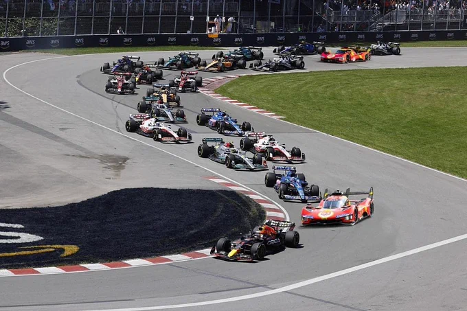 Racing cars on a race track