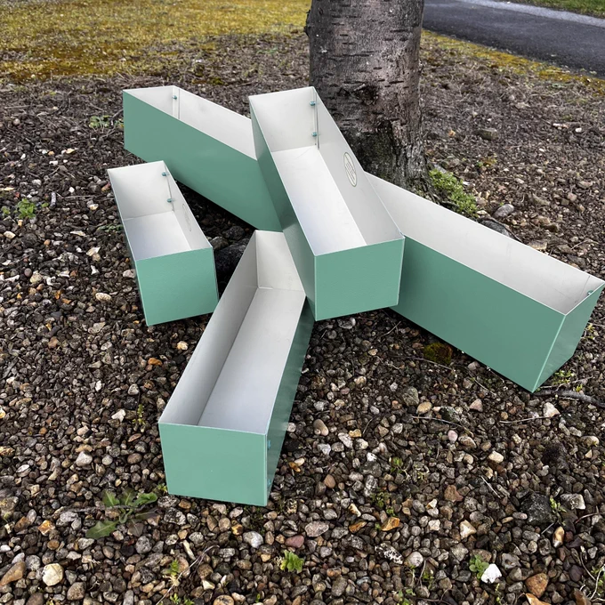 Jade windowsill planters made from recycled repurposed coated steel