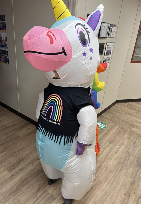 Image of 6ft unicorn with tshirt