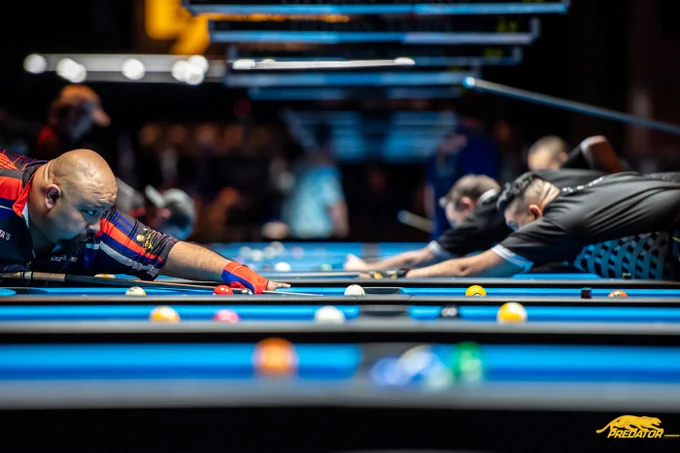 Pool league pool players playing 10 Ball on the Predator Apex 7FT Pool Table.