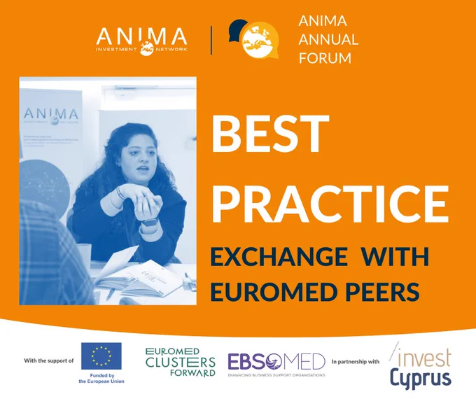 ANIMA Network is mobilising the Euromed Business community to move on with a common agenda of innovation and transition adapted to the global challenges. Forum organised in partnership with Invest in Cyprus with the support EBSOMED Euromed Clusters Forward projects funded by European Commission.