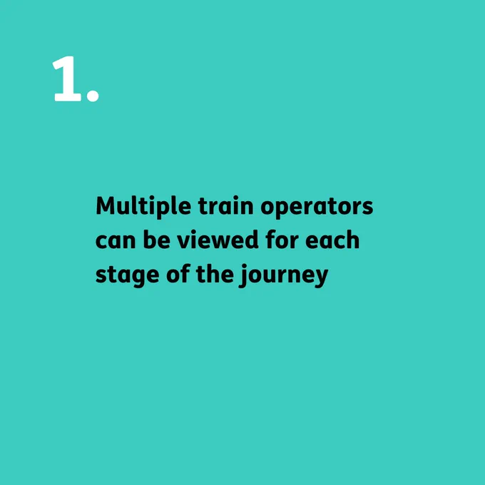 Black text that reads. 1. Multiple train operators can be viewed for each stage of the journey