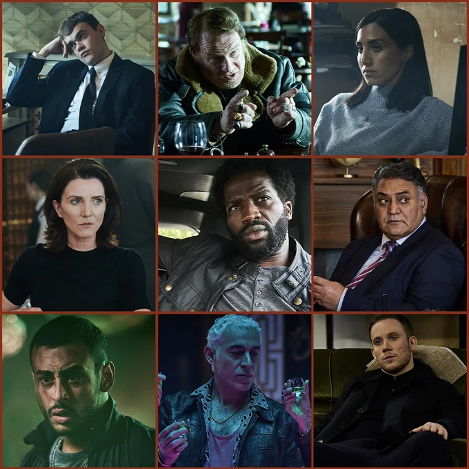 Nine characters in a grid from Gangs of London
