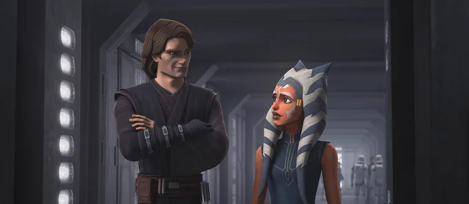 A still from "The Clone Wars" showing Aankin Skywalker and his apprentice Ahsoka Tano. 
