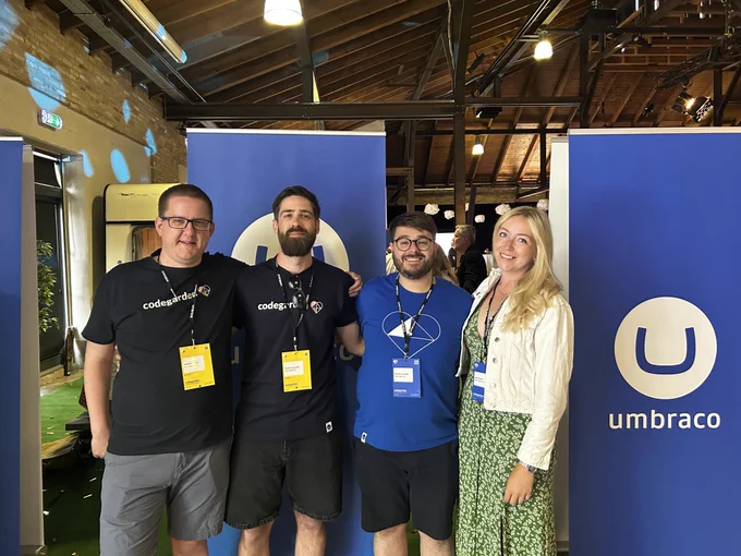 Matt, Danny, Rick and Amy outside the Umbraco stand