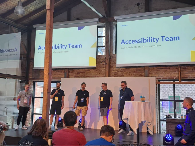 The accessibility team on stage providing an update on the past year and upcoming work