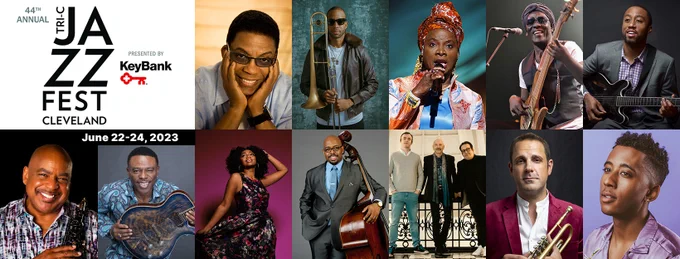 Graphic features Tri-C jazzfest logo and photos of 12 artists in the concert lineup
