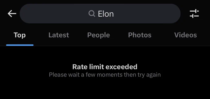 An error message on Twitter saying the rate limit is exceeded during normal activity.
