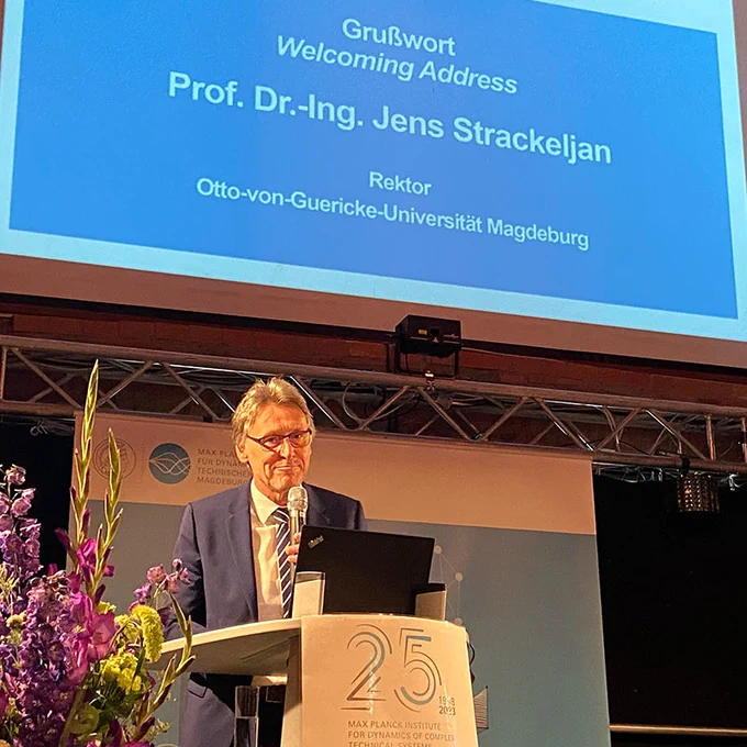 Jens Strackeljan, welcoming address at the Symposium 25 years MPI Magdeburg, June 29, 2023 · photo by Eva E. Wille