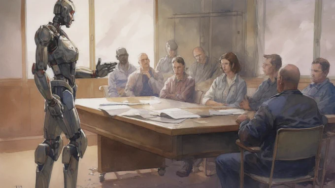 "Let's Do a Thought Experiment: Using Counterfactuals to Improve Moral Reasoning" - An AI Demonstrates Its Moral Reason to a Skeptical Audience - #AIethics #MoralReasoning #ThoughtExperiments #MachineEthics #FutureOfAI #ArtificialIntelligence #Philosophy #Ethics - Created with MidJourney