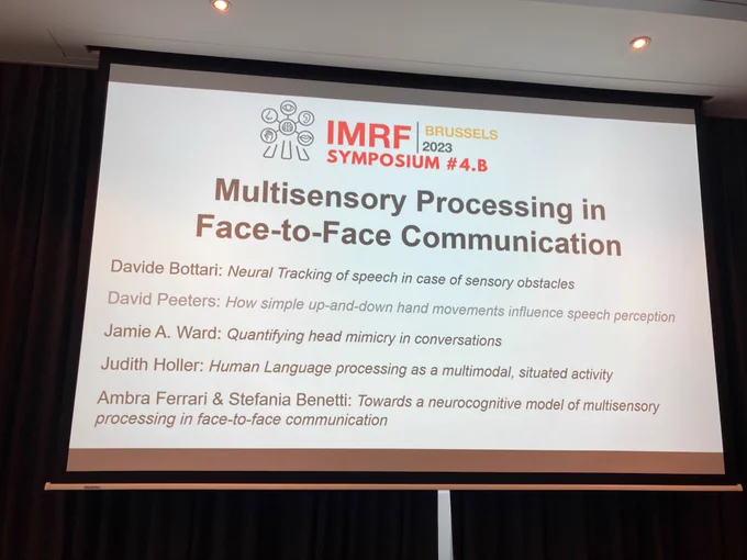 Slide with talk titles on face to face communication