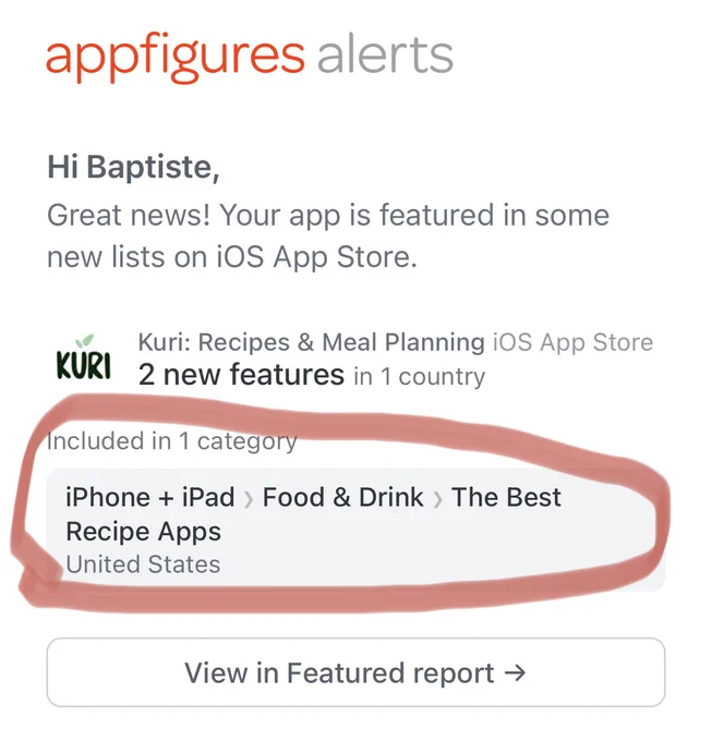 Kuri is being featured on the US App Store in the "Best Recipe Apps" list.