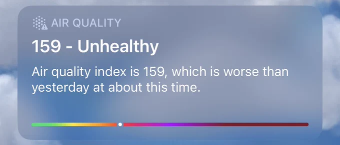 Air quality is 159, unhealthy