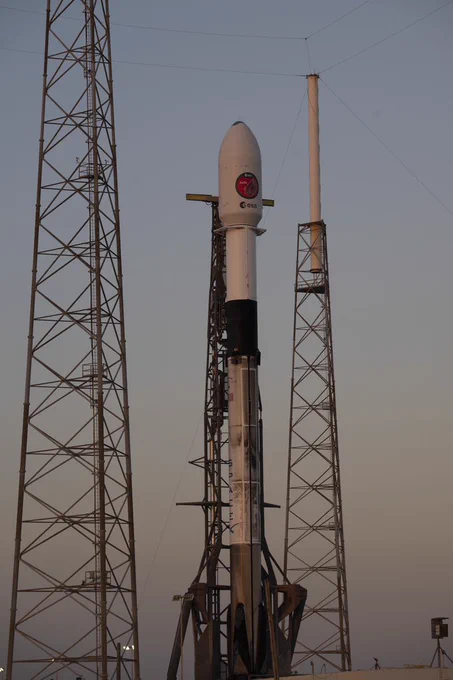 SpaceX Falcon 9 rocket is standing tall on the launch pad. Credit: ESA - S. Corvaja