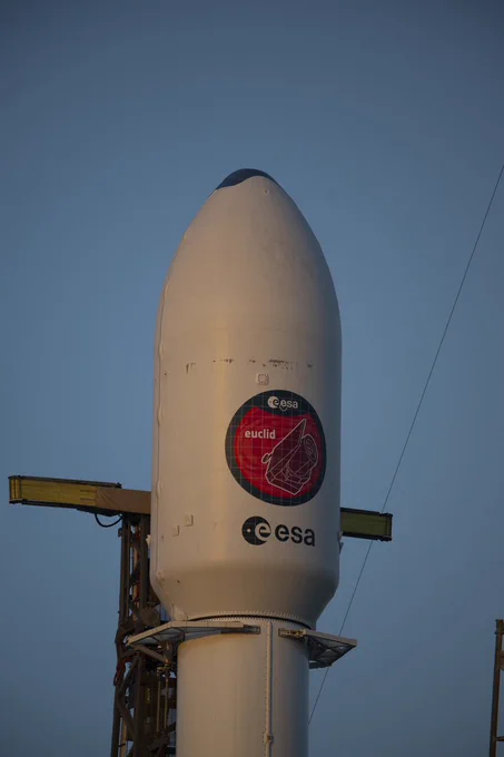 Close up view of the top of the SpaceX Falcon 9 rocket on the launch pad. Credit: ESA - S. Corvaja