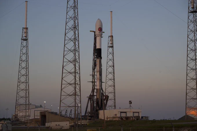 SpaceX Falcon 9 rocket is standing tall on the launch pad. Credit: ESA - S. Corvaja