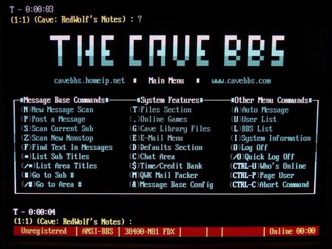 The Cave BBS ANSI menu