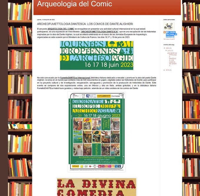 FumettoDANTEca International Biblioteca Internazionale di #Fumetti dedicati a #Dante #Alighieri' - Evento Mostre online Messico/Italia proseguono arqueologiadelcomic.blogspot.com @journees_archeo @MiC_Italia @cykex2099 #Dante702 Sede Via Curiel 51 #Forlì #Italy 
fumettoteca@fanzineitaliane.it - 01 Luglio 2023