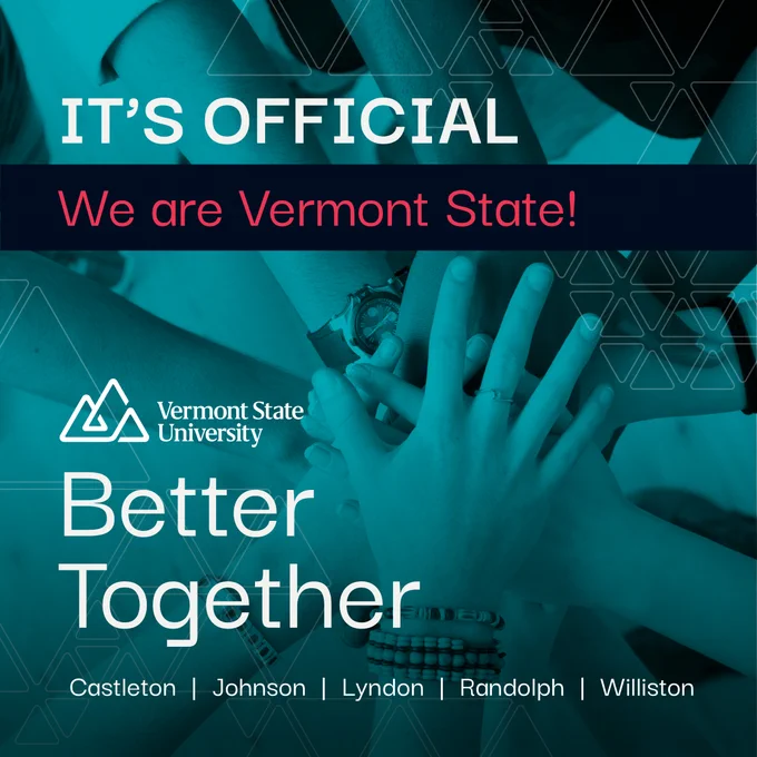 A graphic celebrating the launch of Vermont State University.