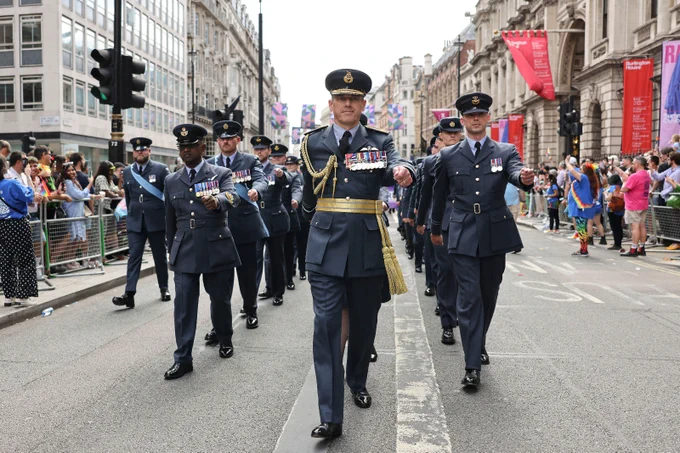 RAF personnel marching in the Pride parade