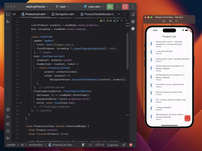 screenshot: IntelliJ   iOS simulator