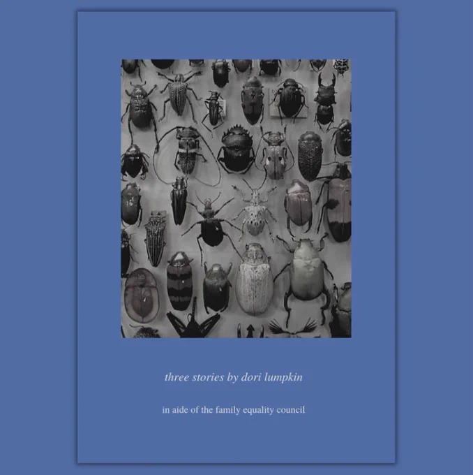 The cover of Three Stories by Dori Lumpkin against a blue background.